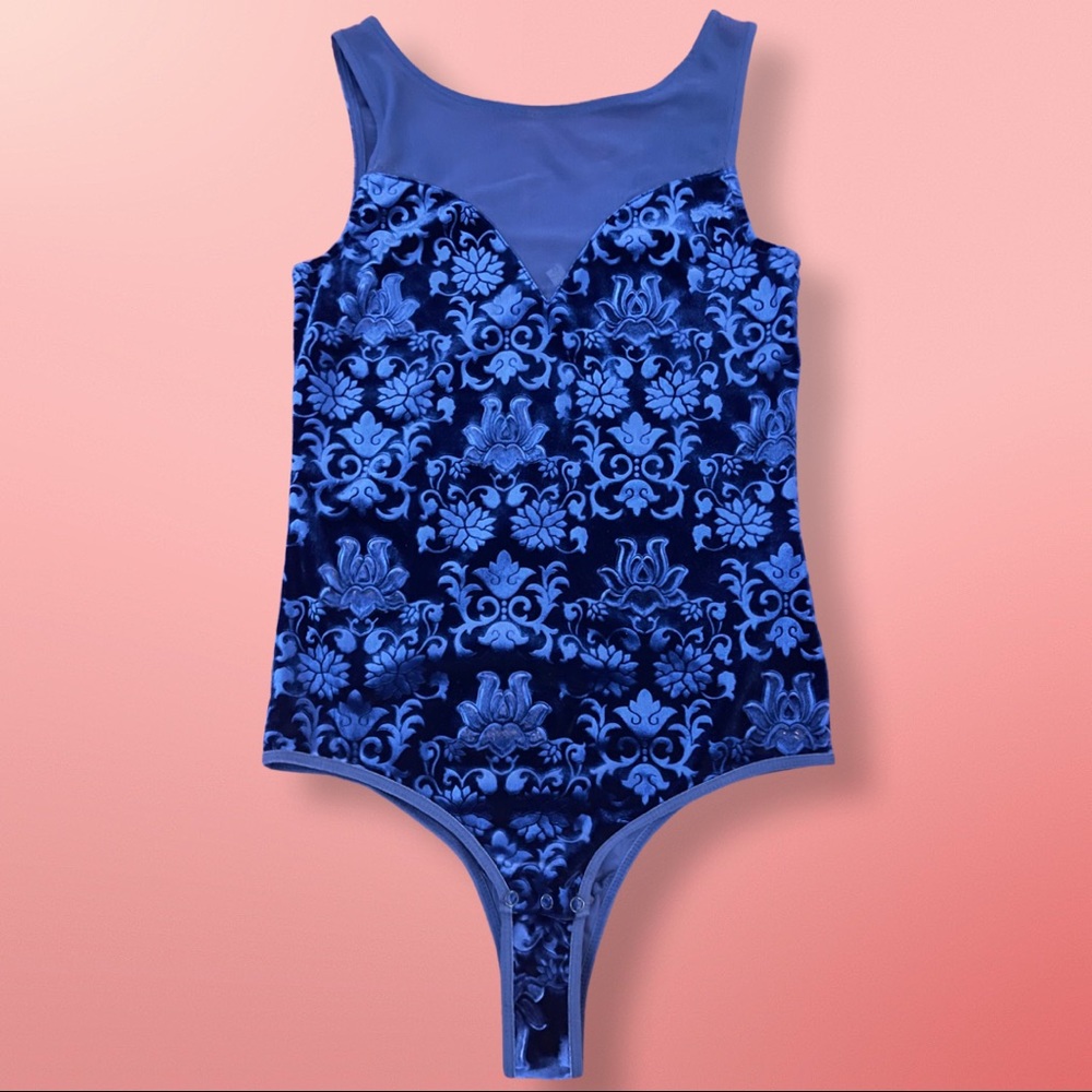Beautiful dark royal blue velvet work body suit